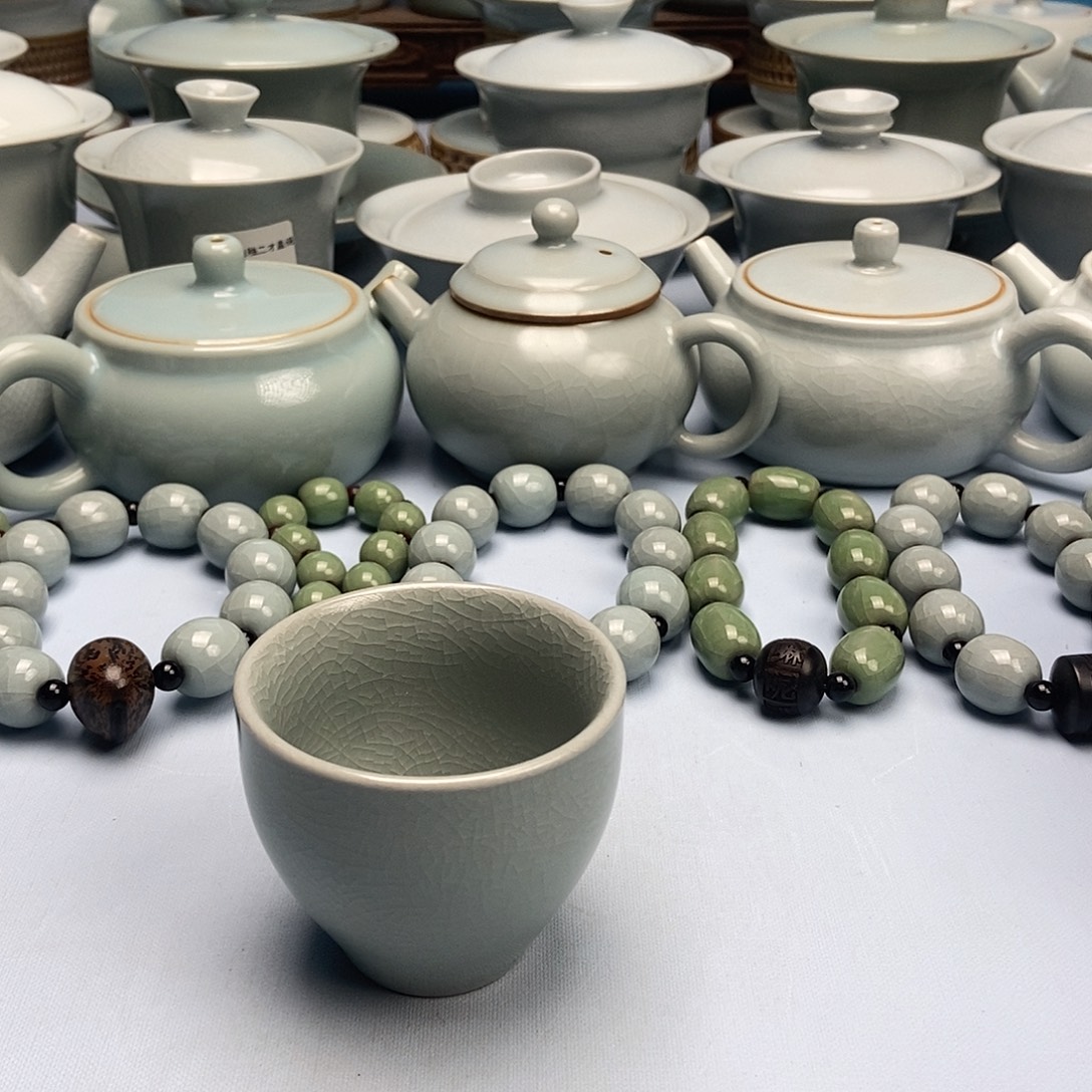 杯仿古粉青釉鸡心杯原矿原釉原产地