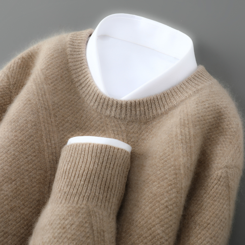 秋冬必备！秋冬新款男士圆领斜条纹羊绒衫 宽松休闲商务长袖打底衫