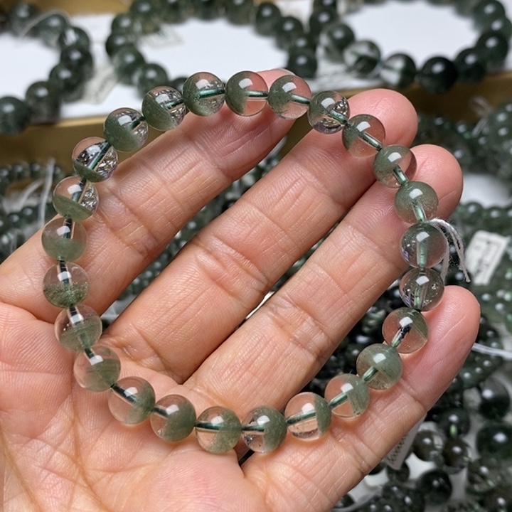 珠宝半成品未镶嵌水晶J771548天然绿幽灵星沙聚宝盆7+