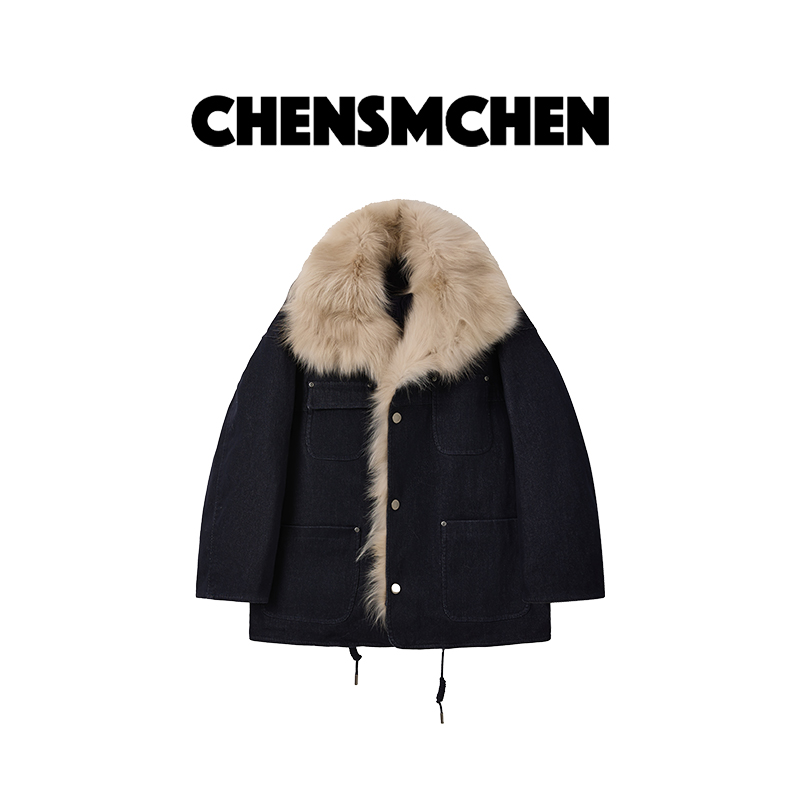 CHENSMCHEN【蓝调时刻】拼接狐狸毛羽绒服女90鹅绒派克服CSY12028MX