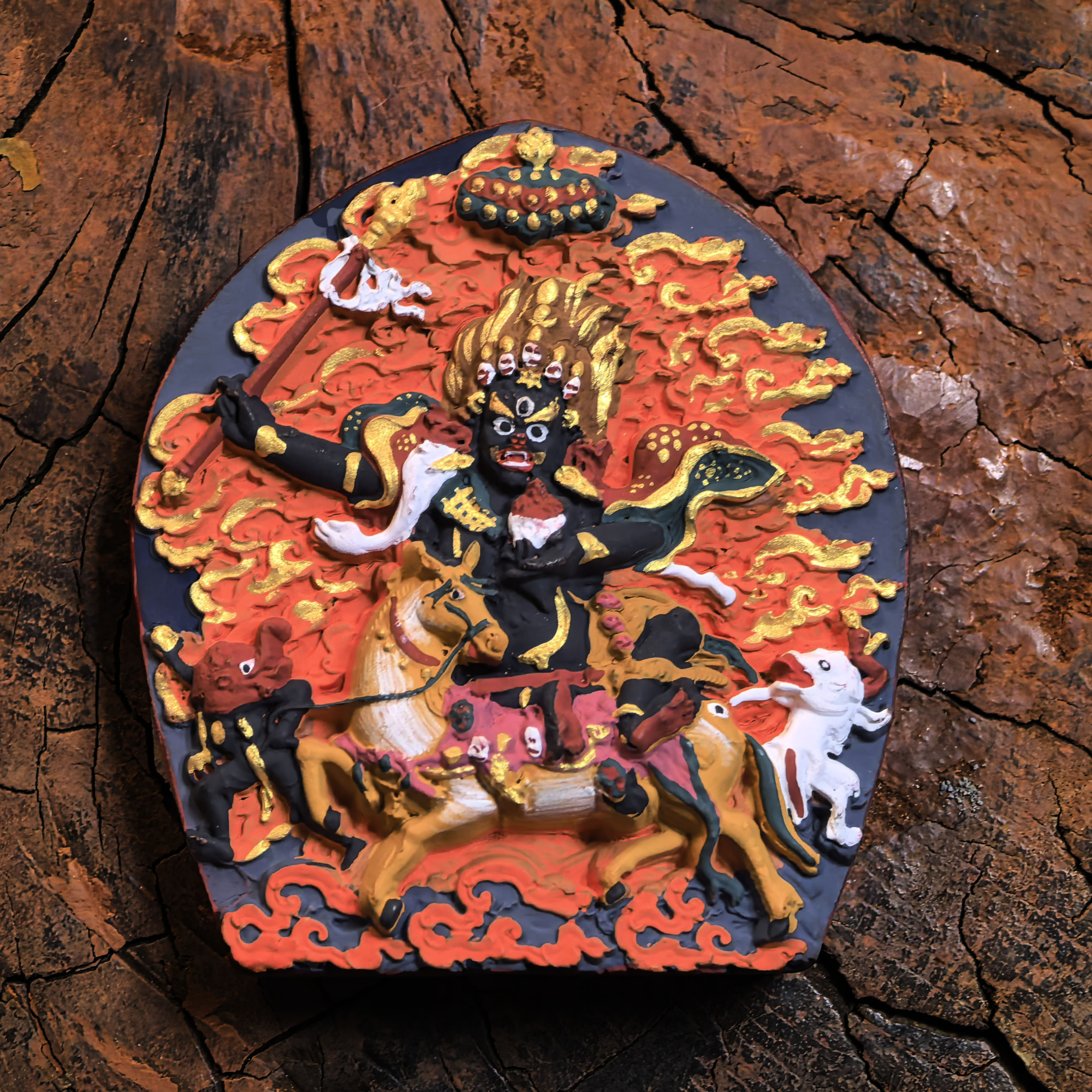 观音土矿物质颜料彩绘擦擦佛小唐卡摆件：吉祥天母