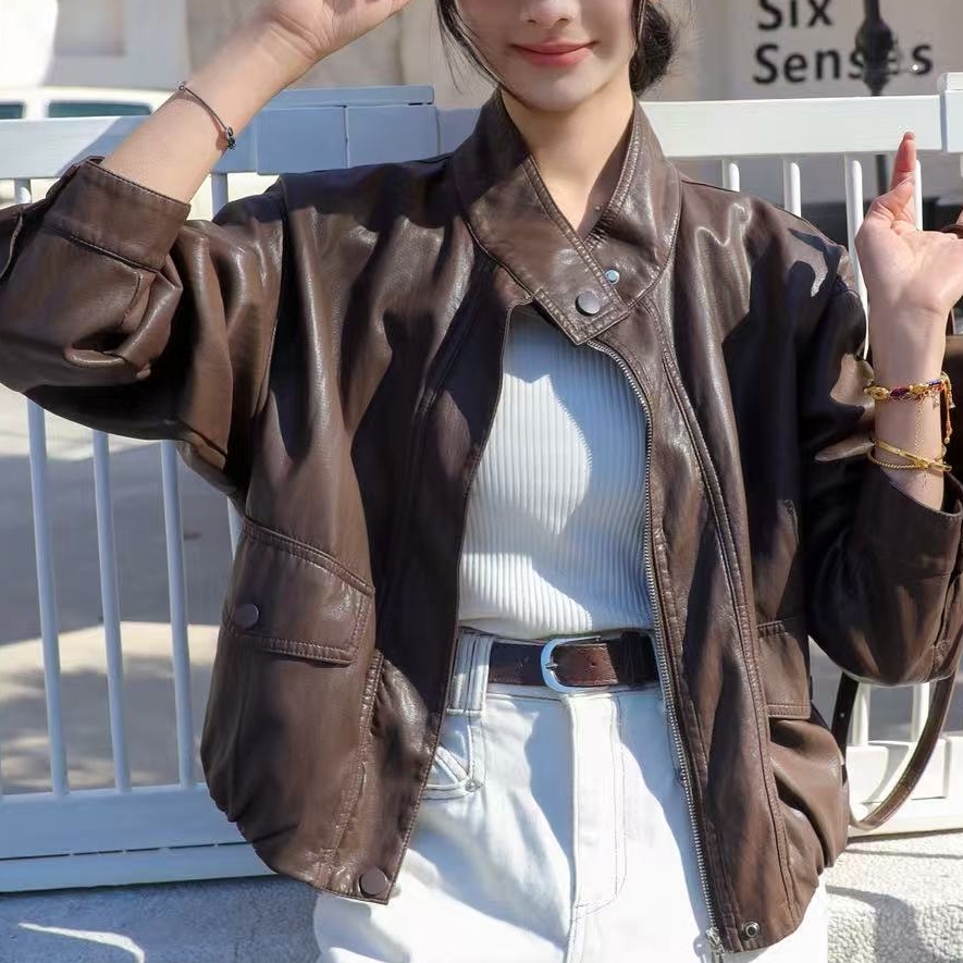 588新款宽松休闲百搭短外套皮衣