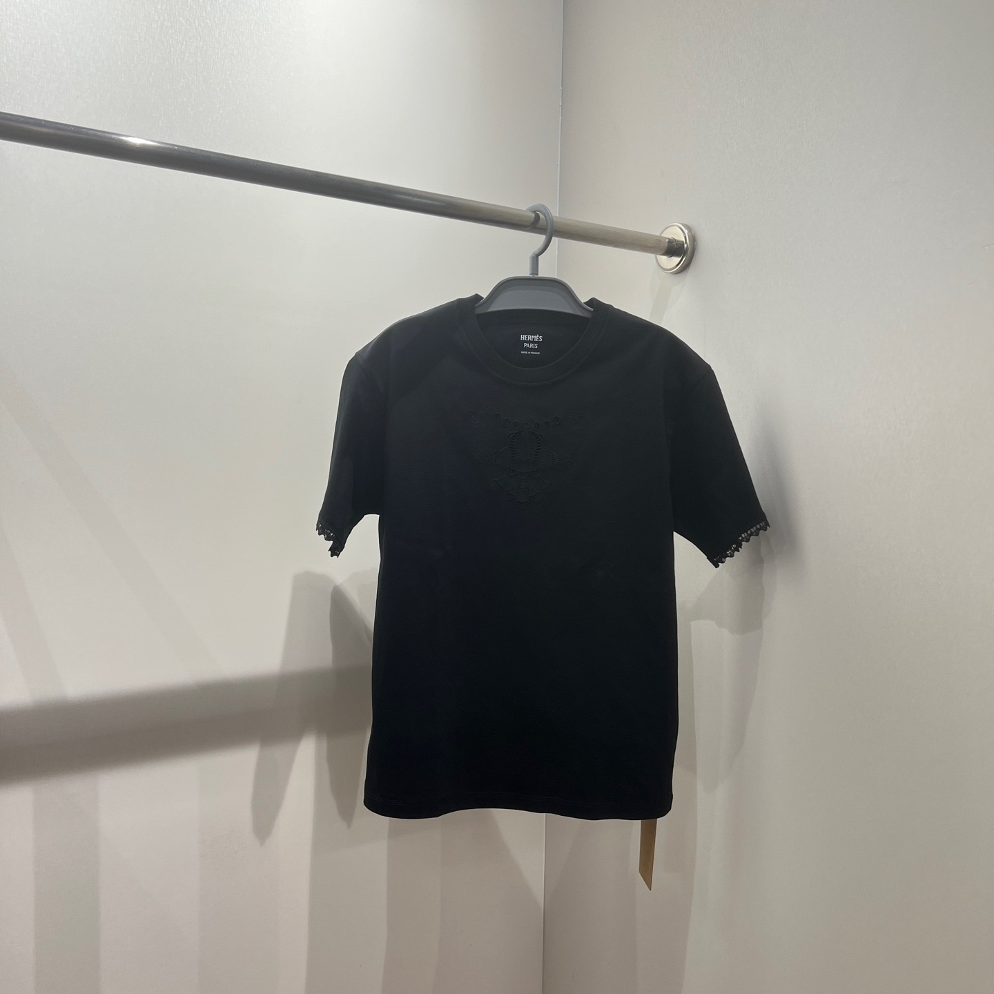 99新 Hermes/爱马仕 vem575 纯色刺绣蕾丝袖短袖 34码 棉