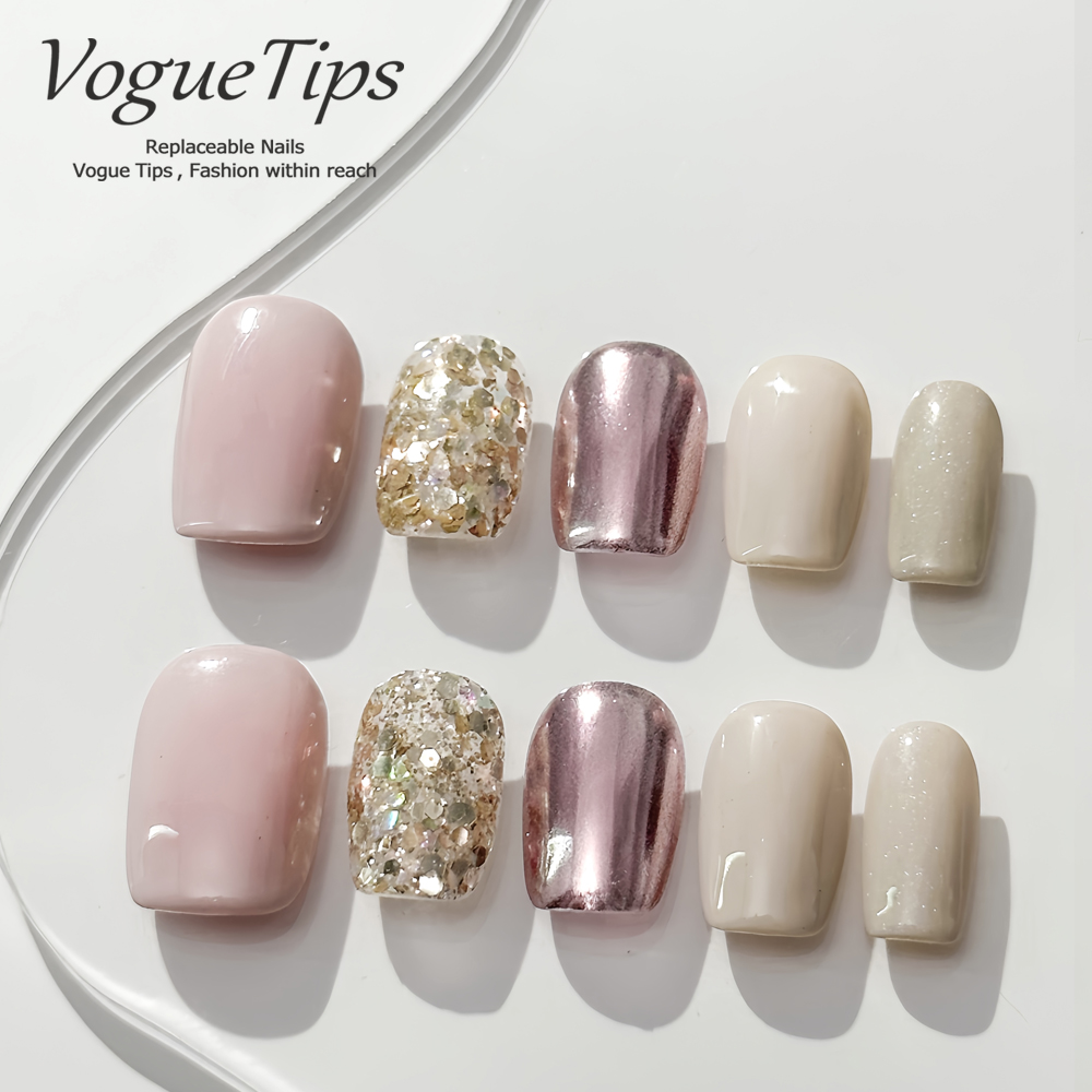 VogueTips双境星纱手工穿戴甲短芭蕾新款甜美手绘高级感显白ZB417