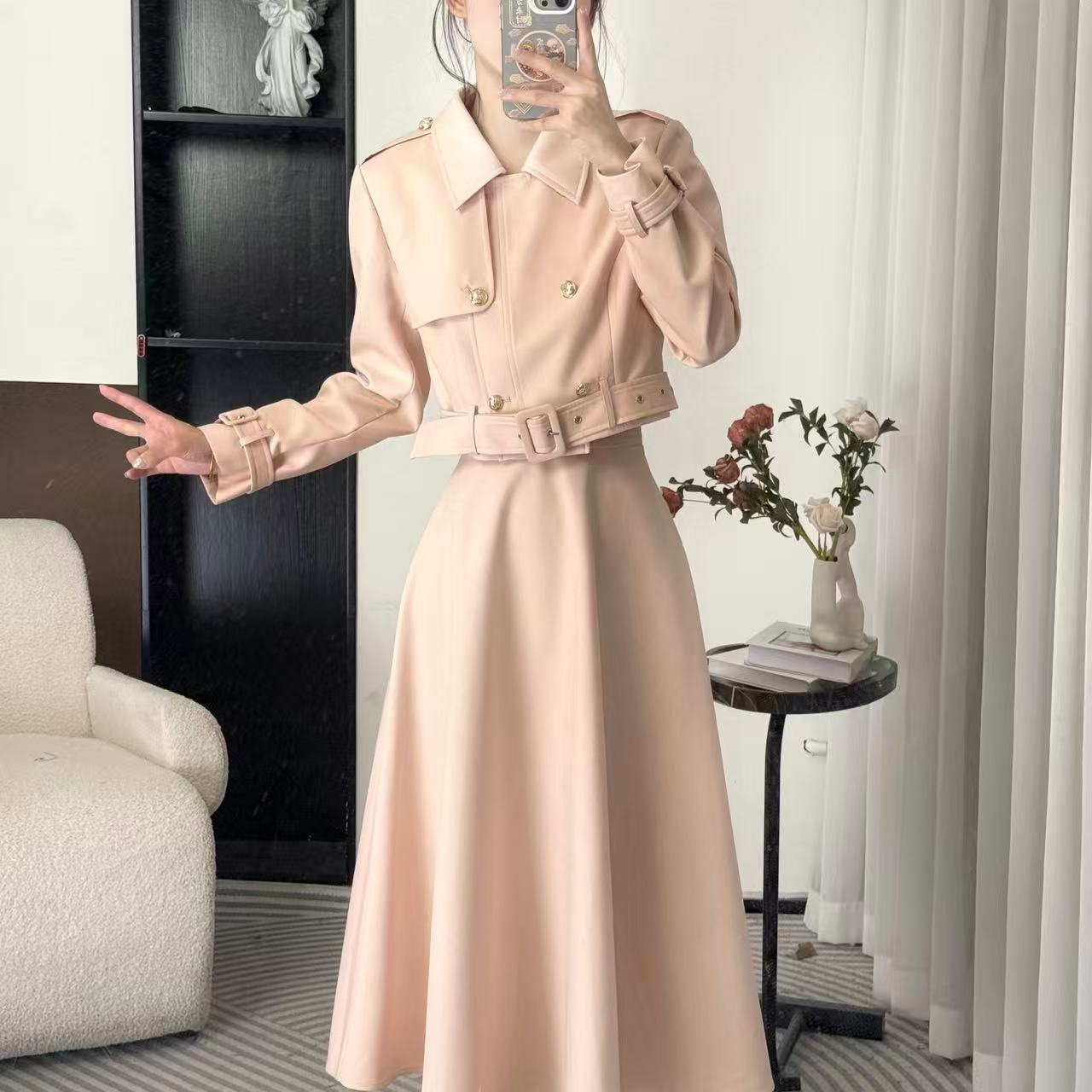 拉夏贝尔2025年初秋新款法式轻奢收腰气质上衣+半身裙 10637 YQJ