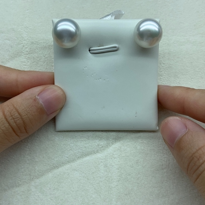 海水珍珠耳饰银S925镶嵌海水澳白耳钉12.5-13mm