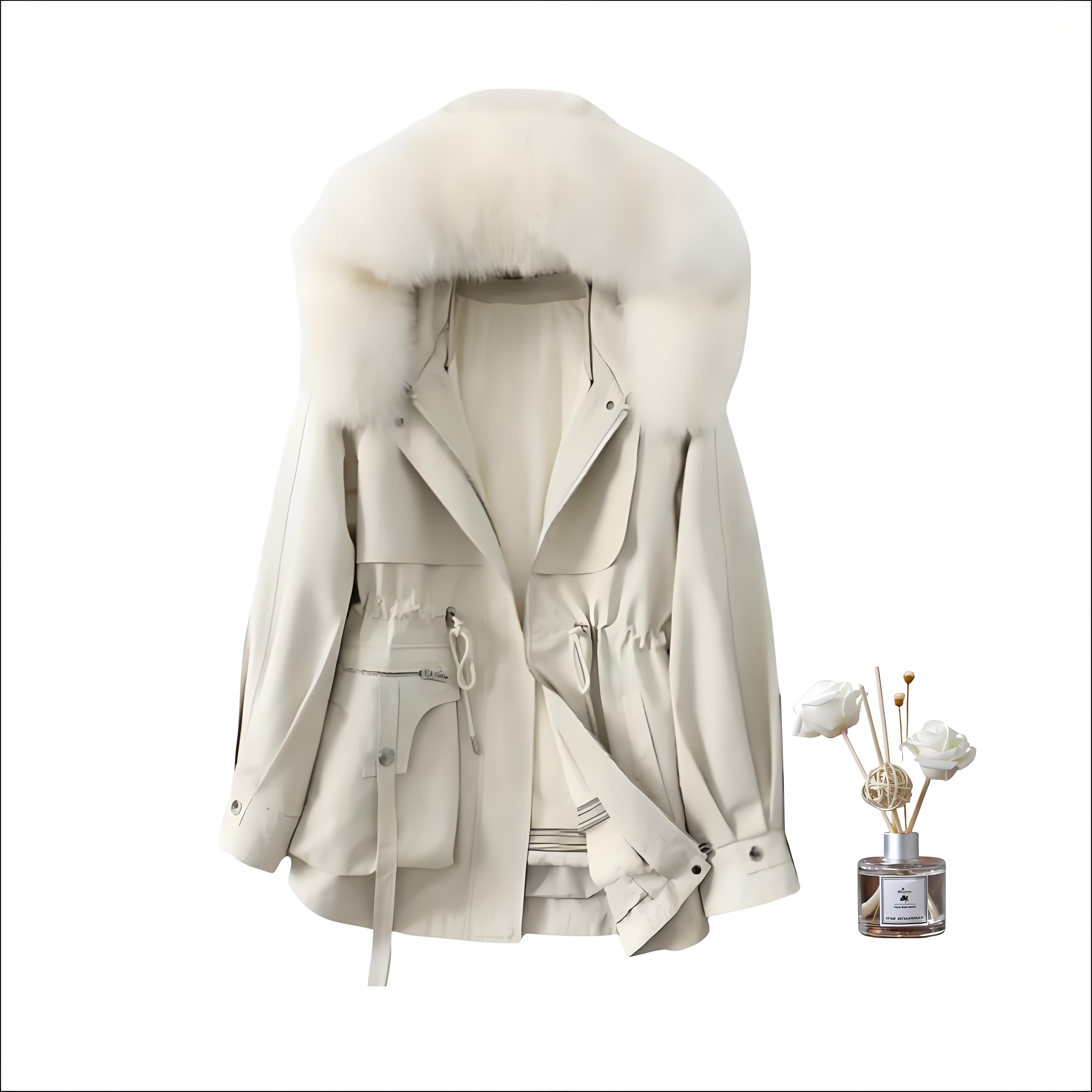 【万达专柜】轻奢中长款外套狐狸毛毛领女士派克服活里活面可拆卸