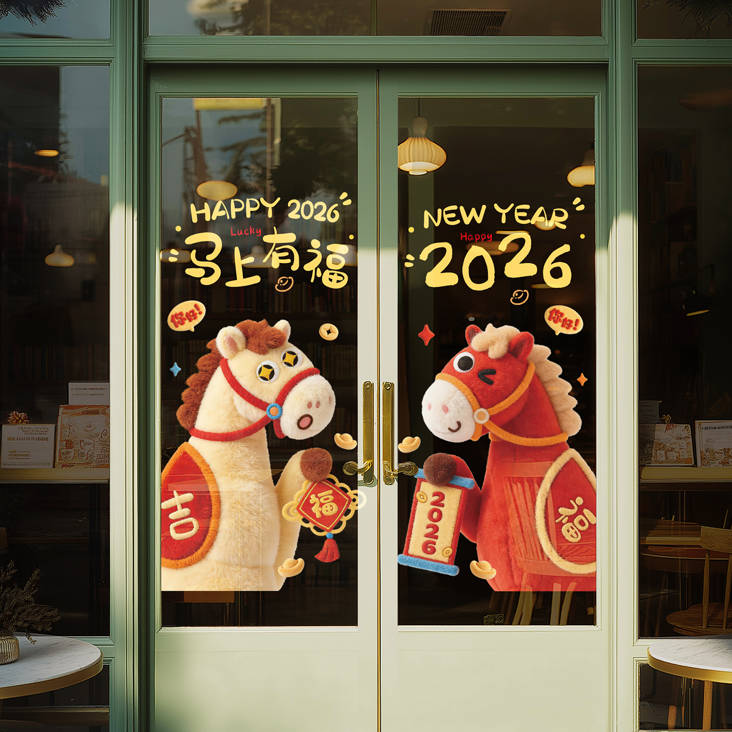 【马上有福2026-竖版】新年玻璃门橱窗静电窗花贴画居家氛围装饰