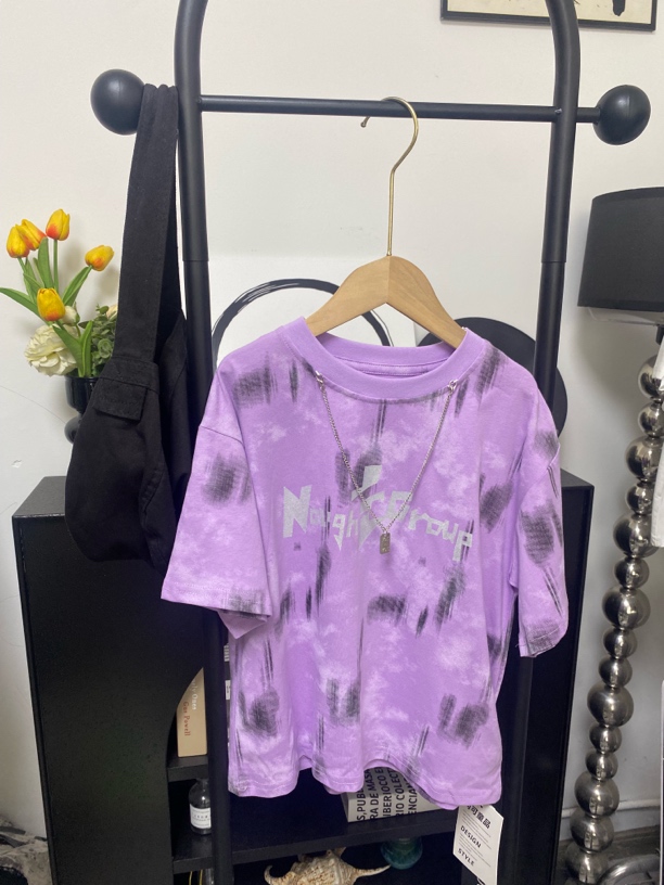 TD060紫色手绘涂鸦短袖