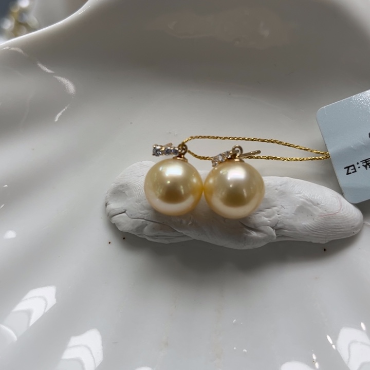 海水珍珠耳饰18K金镶嵌11-12mm