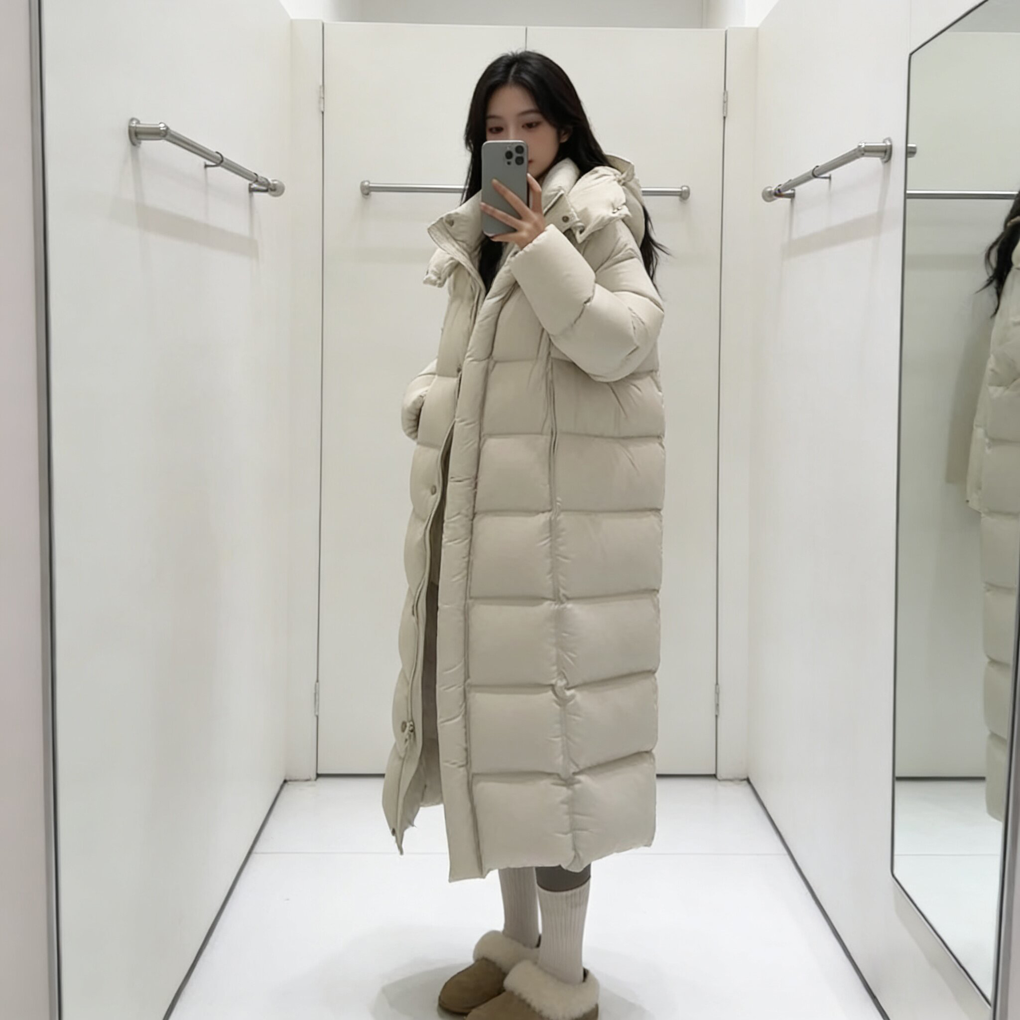 95白鸭绒新款可拆卸连帽长款羽绒服L0320