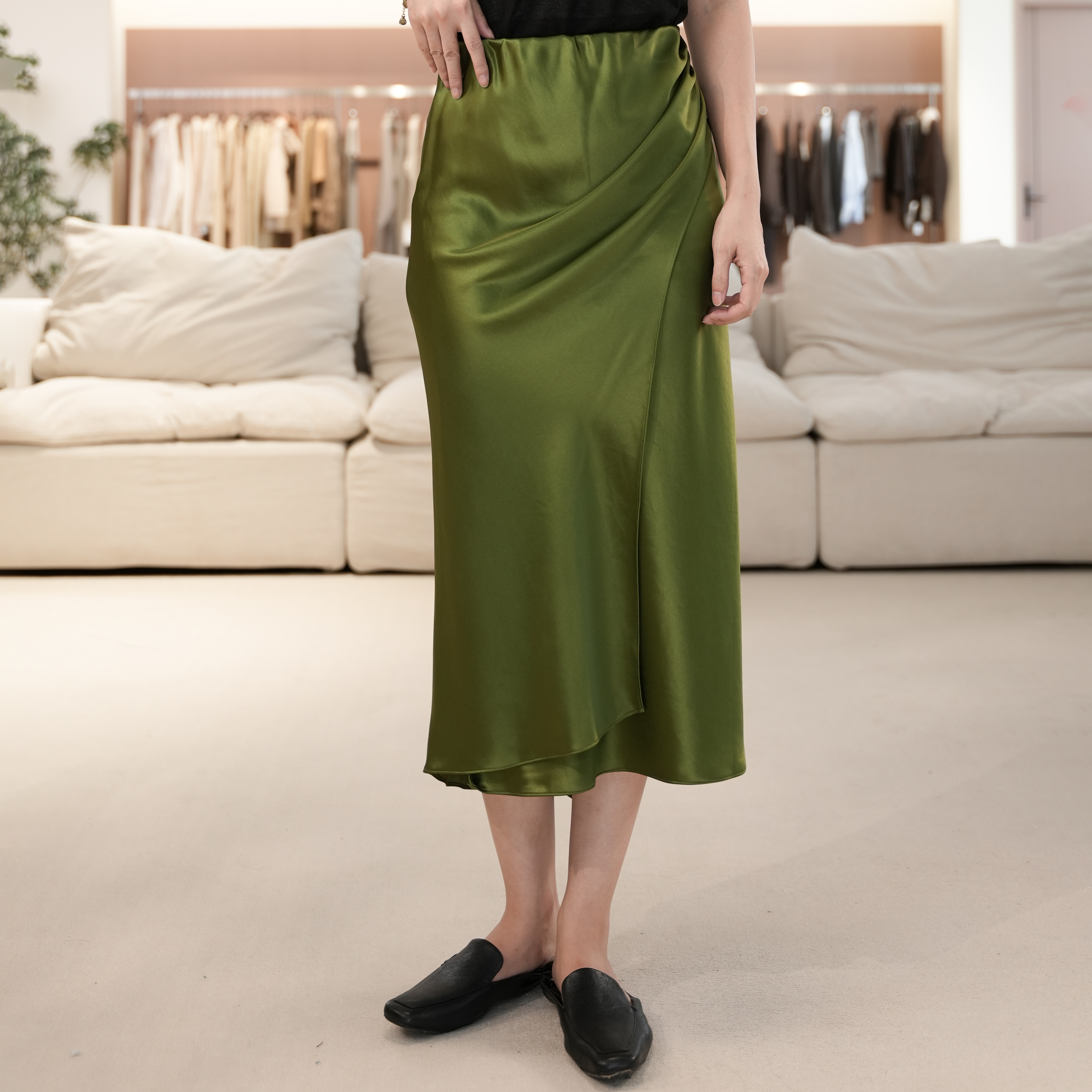 纯色重磅醋酸缎薄款不褪色时尚简约半身裙裙子S6060