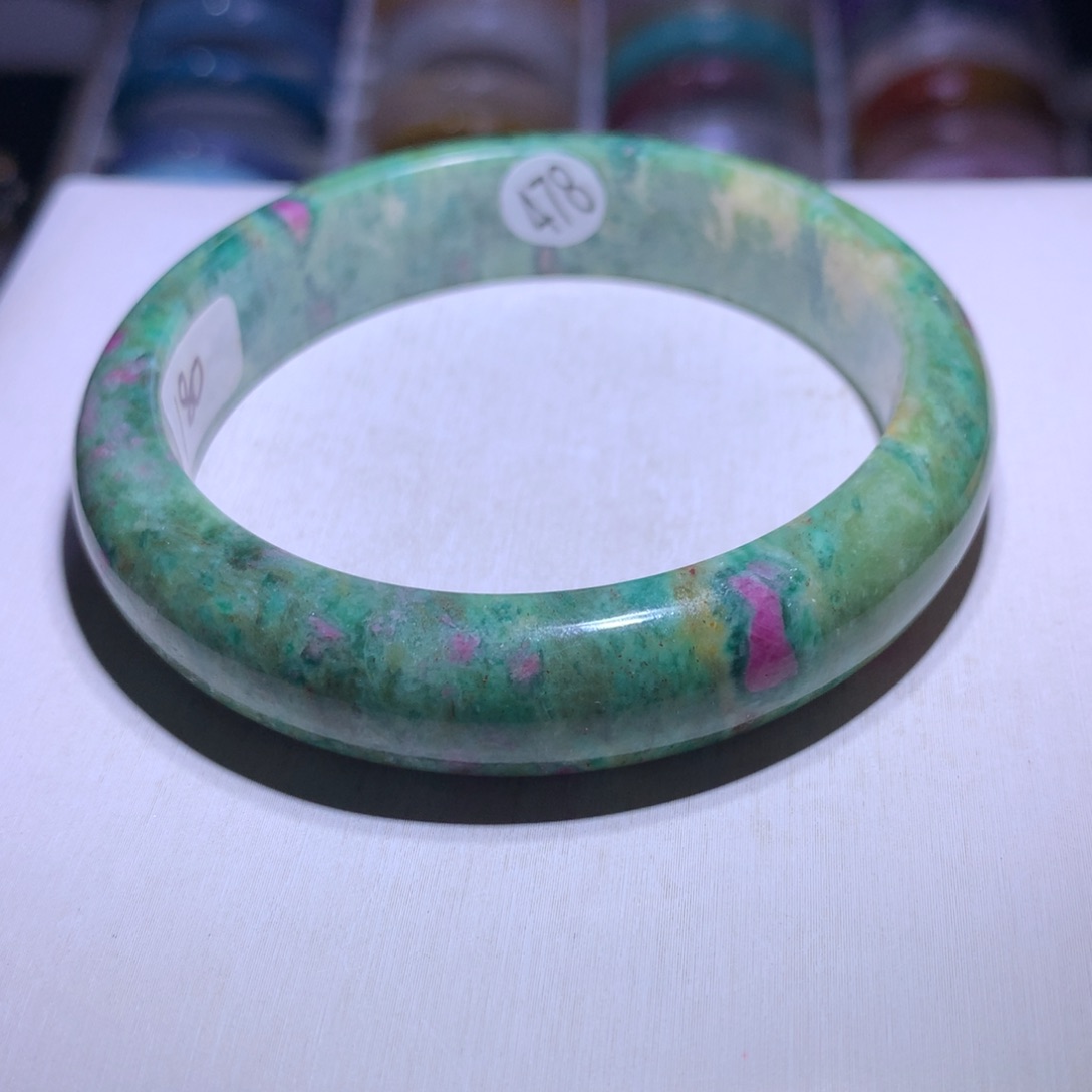 银S925镶嵌水晶手镯红绿宝59.3圈478