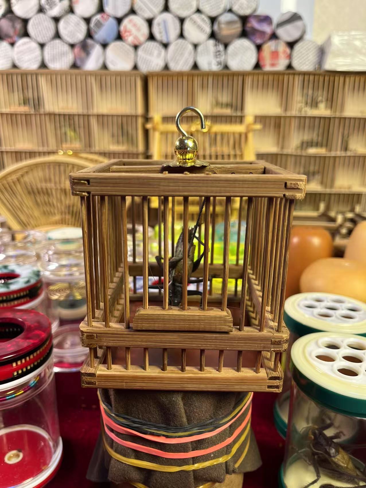 蝈蝈碳化竹笼子鸣虫竹笼子蝈蝈养笼带蝈蝈