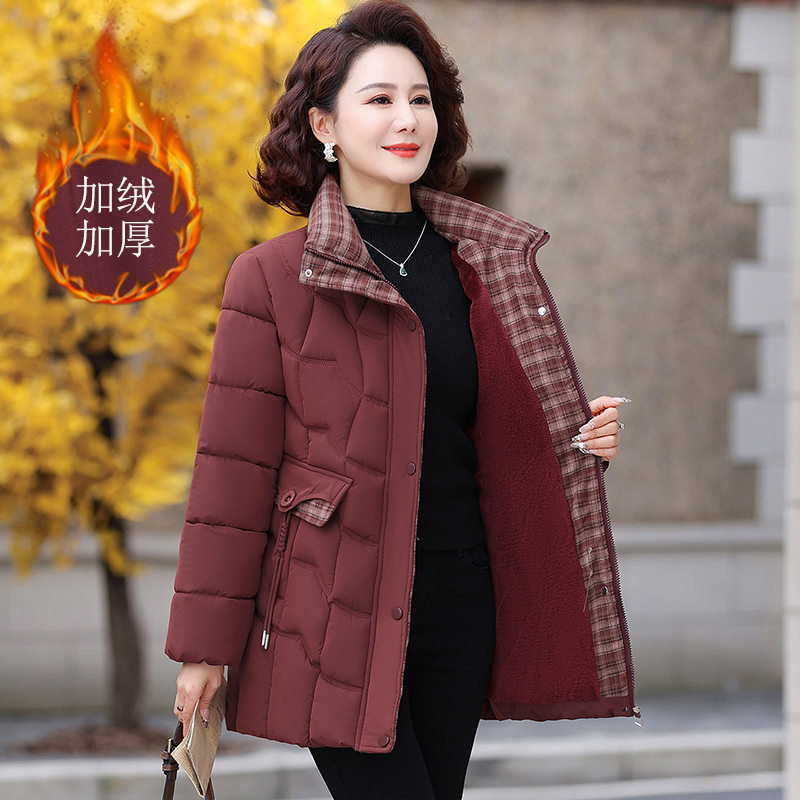 冬季厚款保暖中老年女装时尚洋气中年加绒短棉袄加绒老年人棉衣