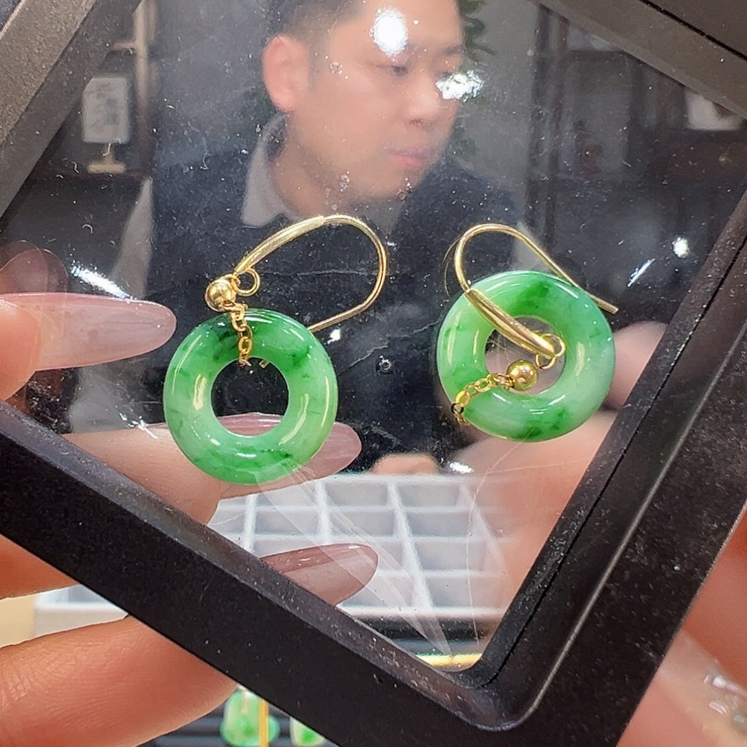 翡翠耳饰18K金镶嵌耳环