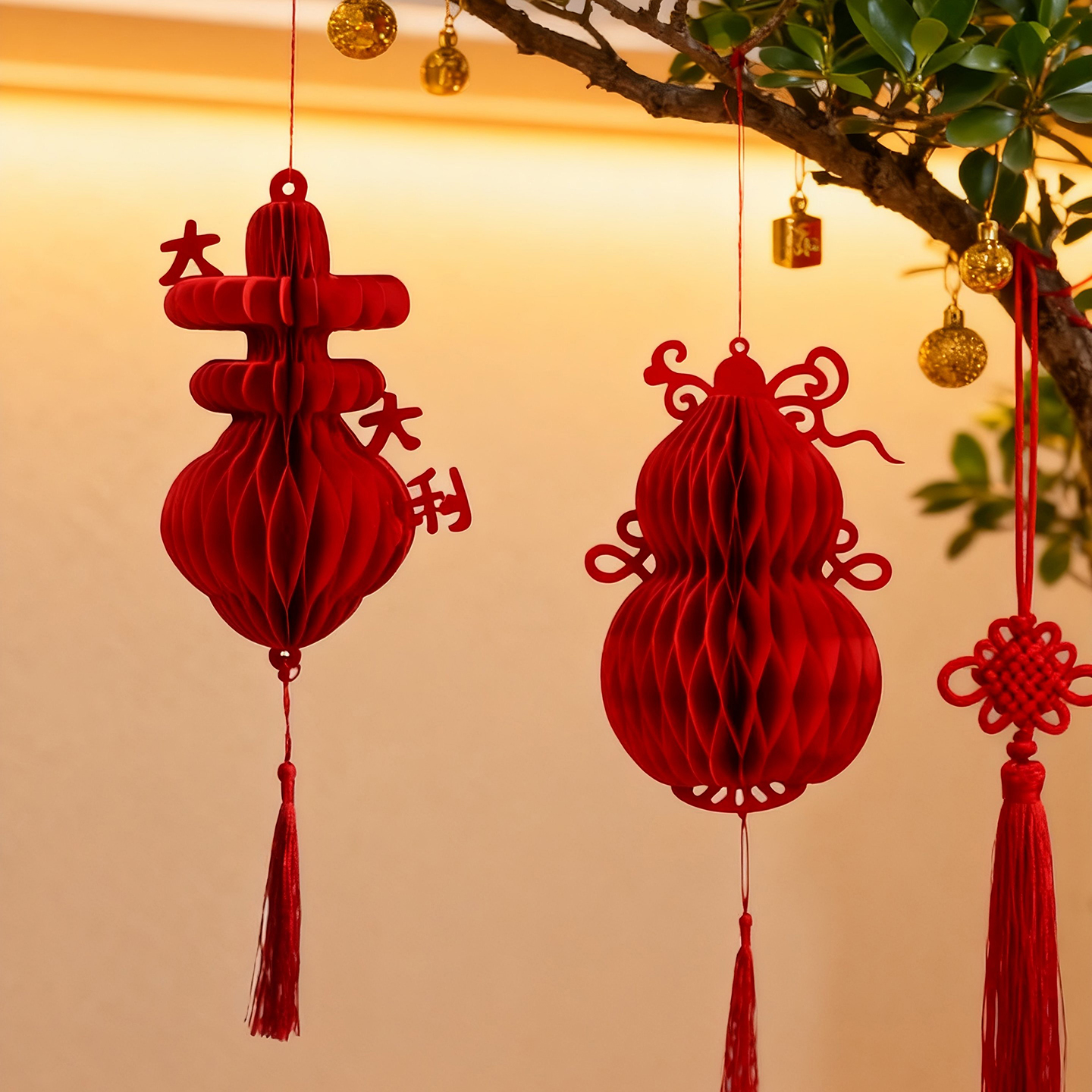 2026马年新年大吉大利葫芦灯笼挂件挂饰蜂窝春节装饰喜庆氛围布置