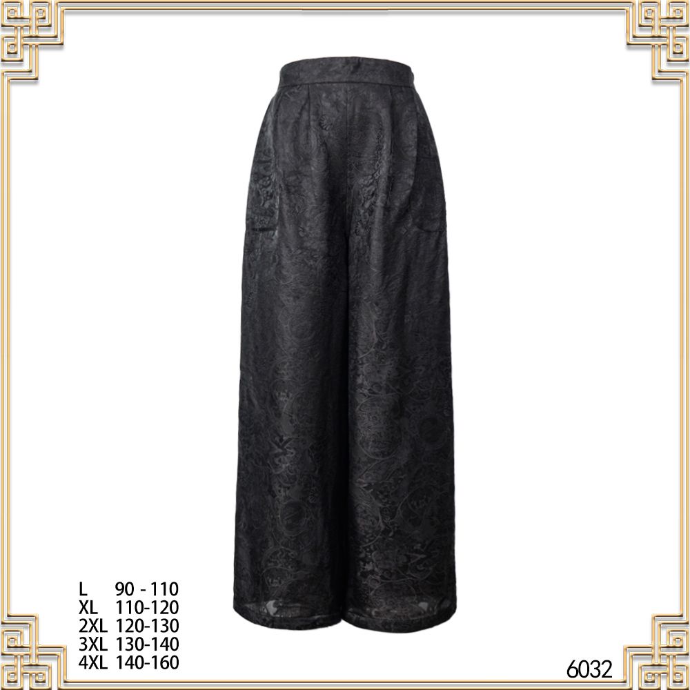 YZ 2025春夏新款四经绞萝腰果花休闲百搭高腰阔腿裤 6032