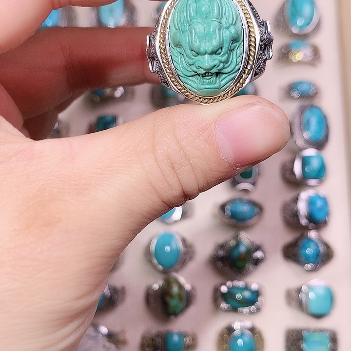 天***冷绿松石银S925镶嵌颈饰