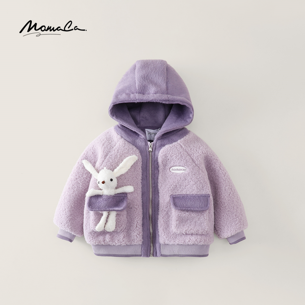 MOMOCO女童2025冬季洋气玩偶小兔加厚连帽棉服外套77830123007