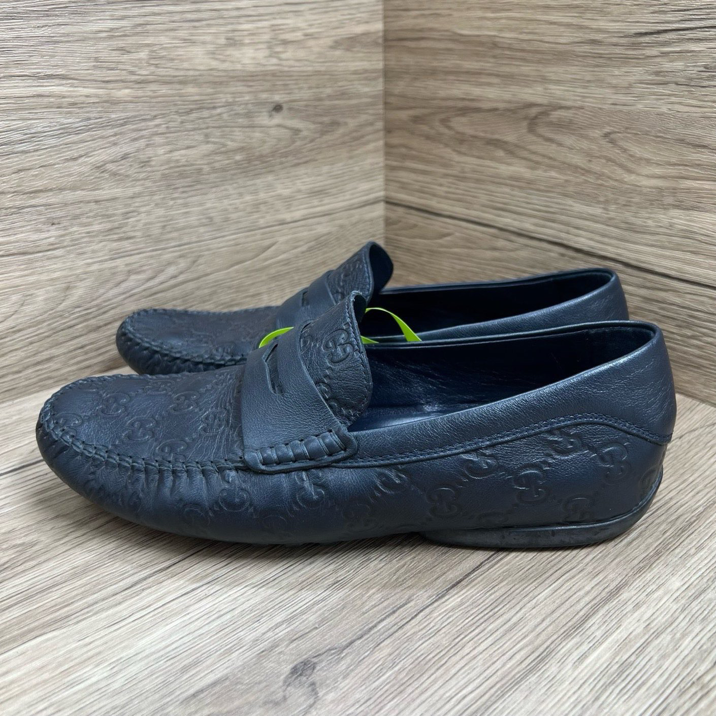 95新 GUCCI/古驰 蓝满印豆豆乐福鞋 38.5码/95新/无配件