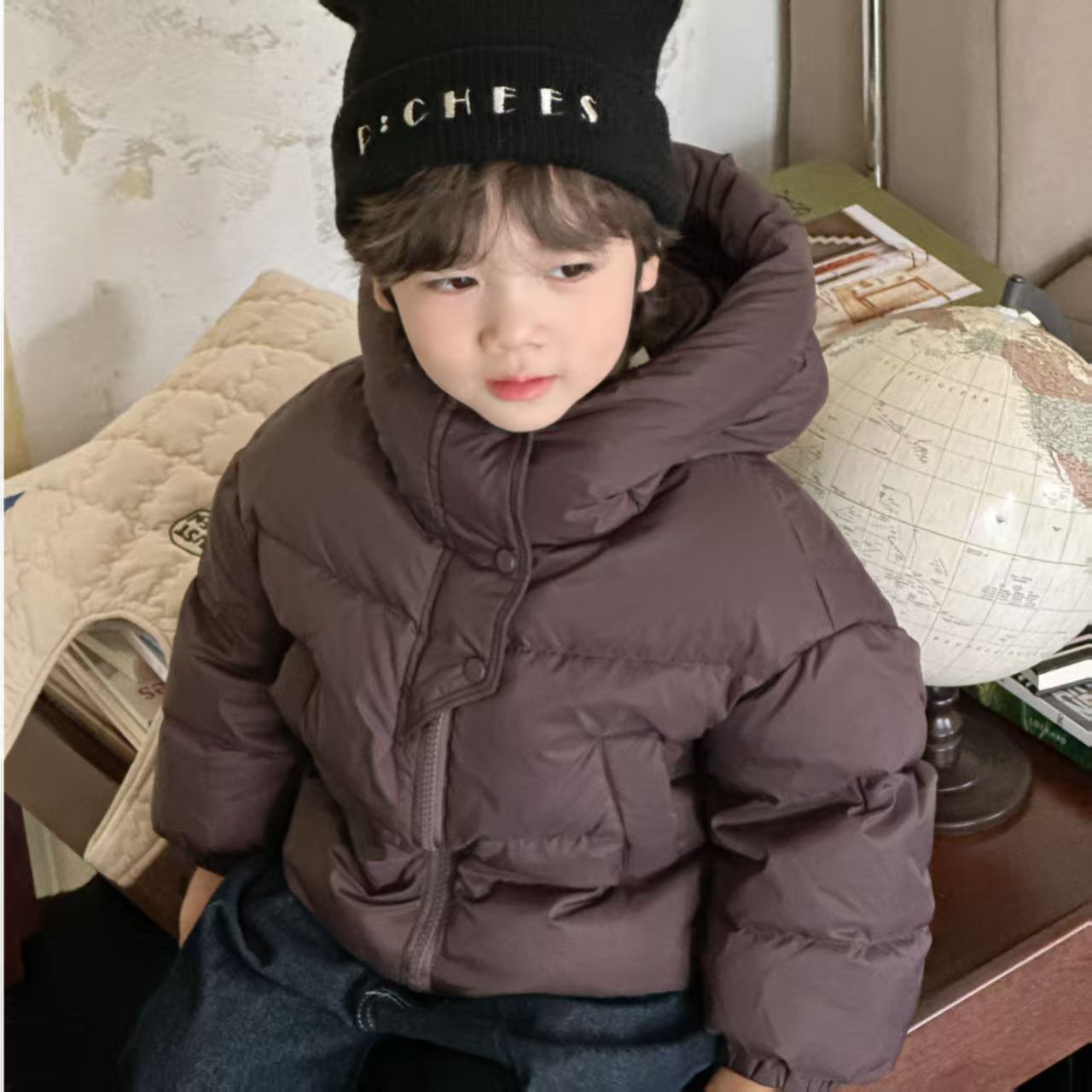 童装韩版冬儿童保暖羽面包服加厚洋气防寒服男女宝宝短款连帽外套