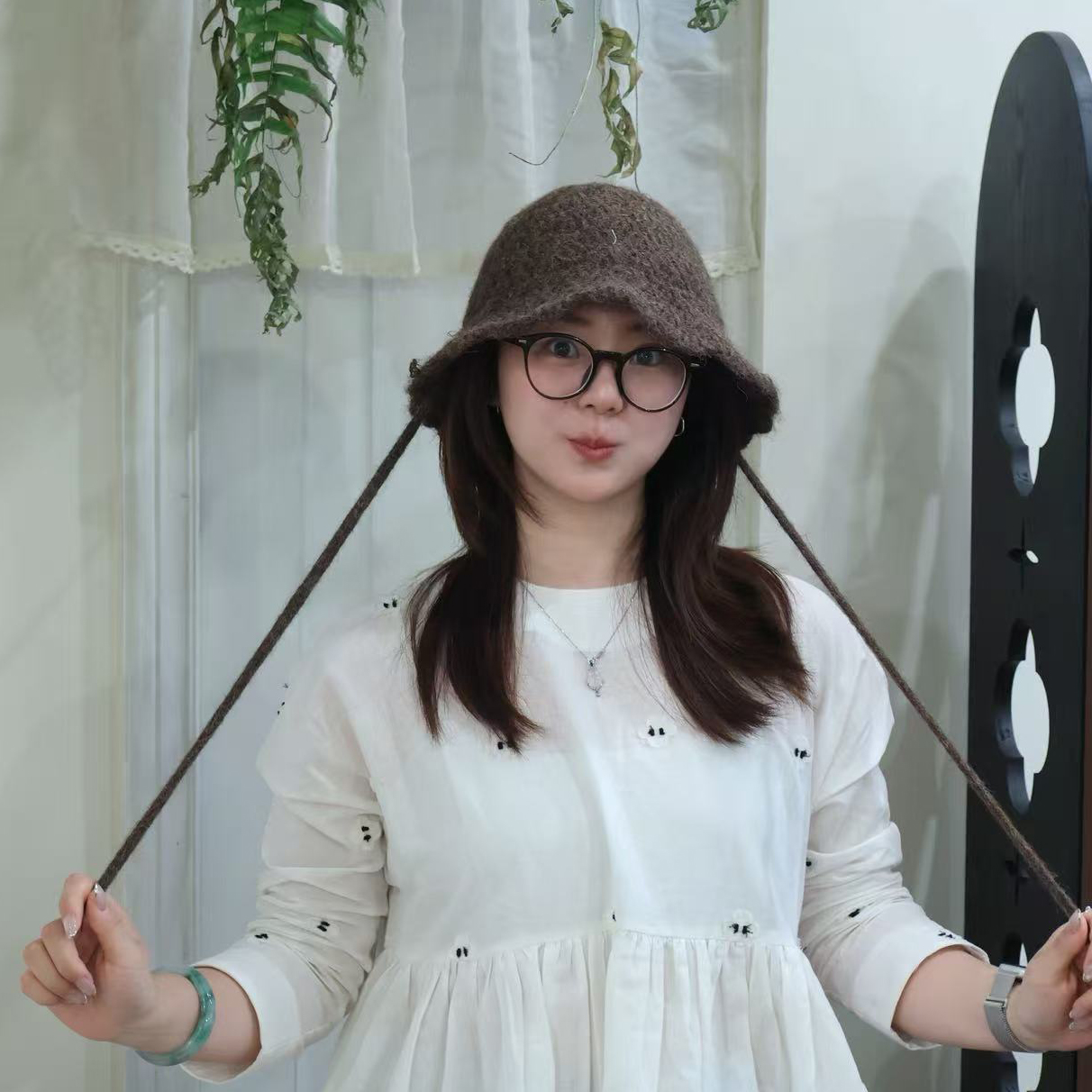 美拉德绑带针织渔夫帽女秋冬韩版百搭显脸小水桶帽大头围毛线帽子