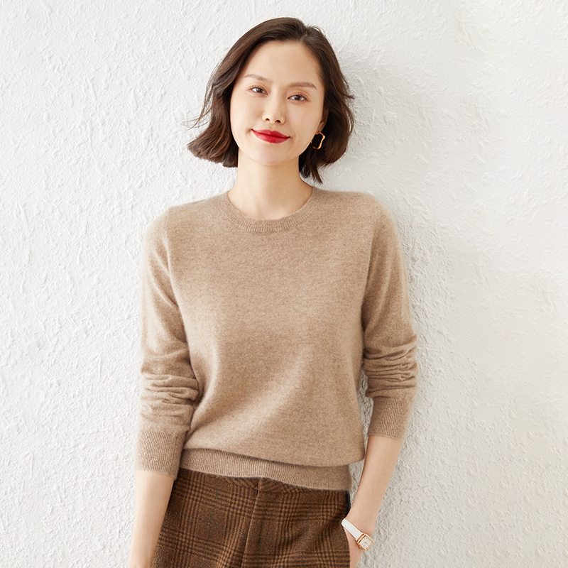 2025开春季新款低圆领纯色长袖针织衫显瘦时尚百搭宽松1