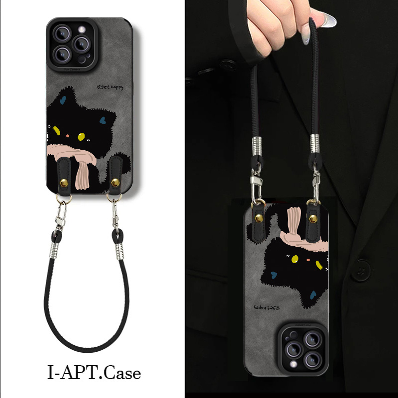 猫咪卡通iphone16手机壳适用华为oppovivo荣耀小米红米iqoo皮纹套