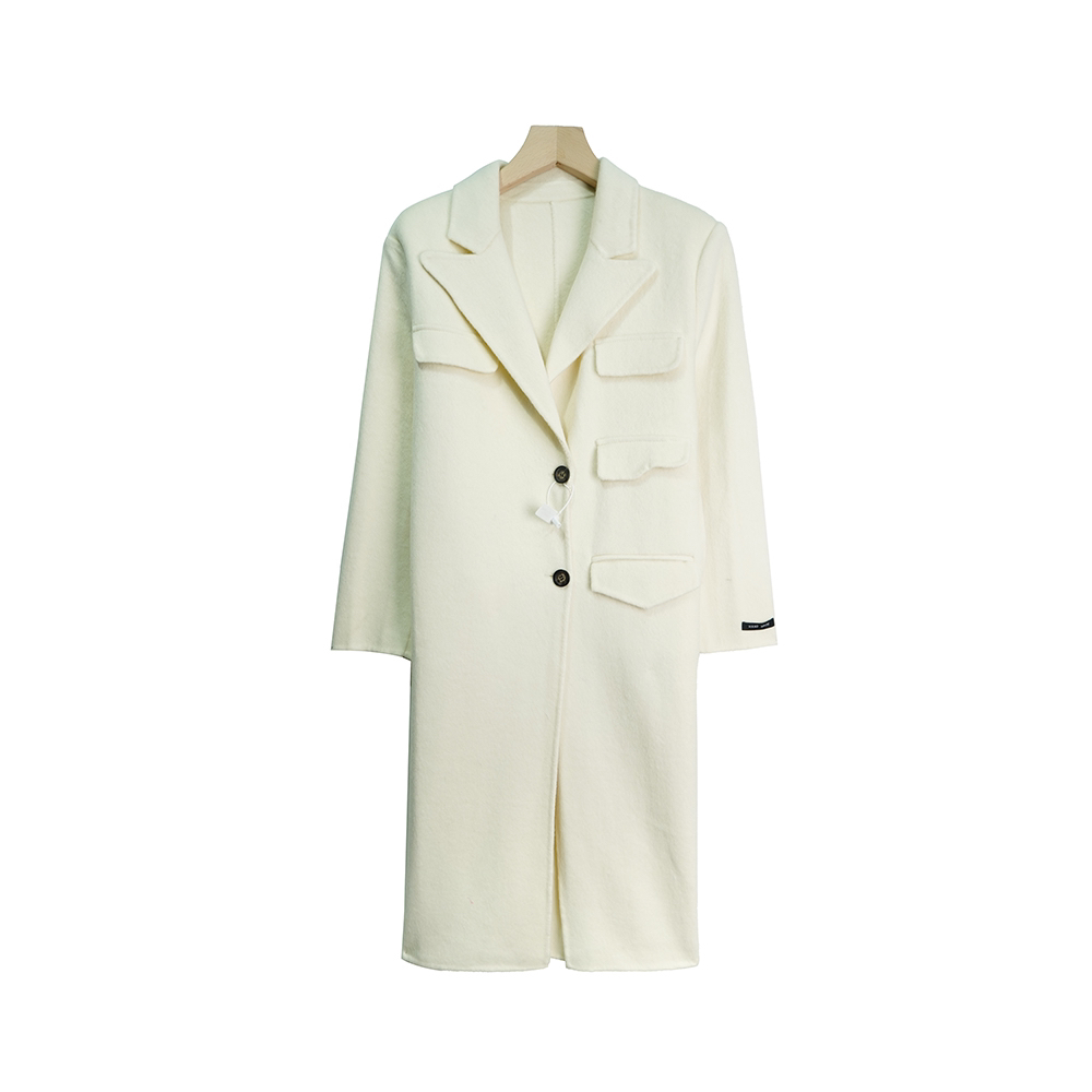 DY23060【上新】赫本风高级感洋气单排扣简约纯色中长款米色外套3D