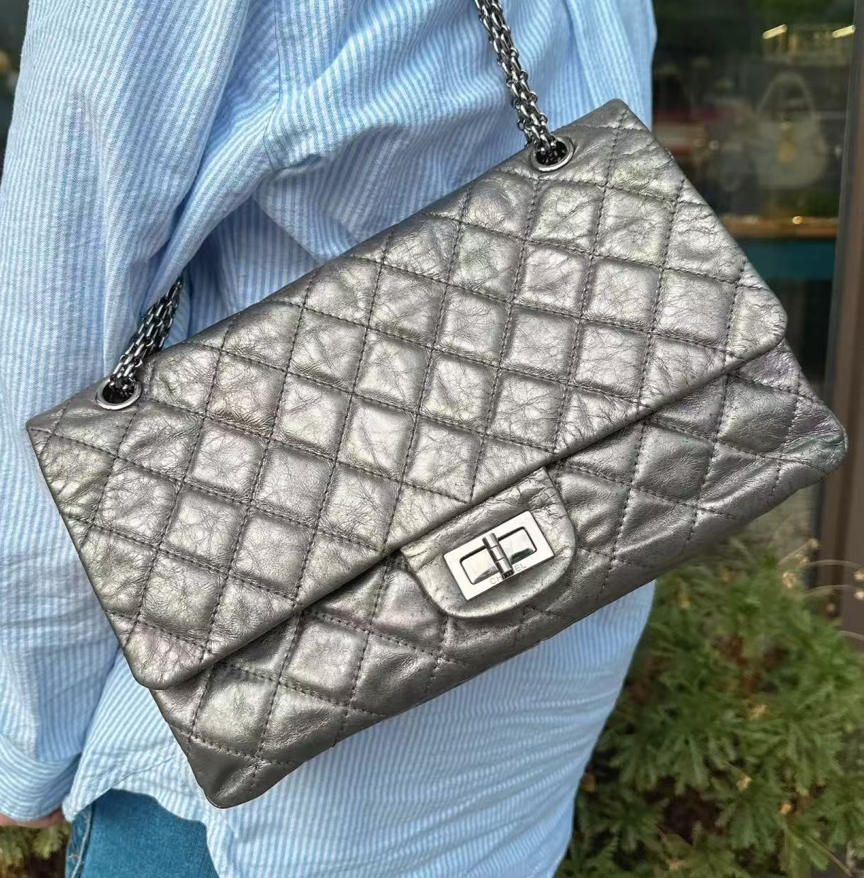 95新 Chanel/香奈儿 泡泡专属/香奈儿银色2.55斜挎包/98新