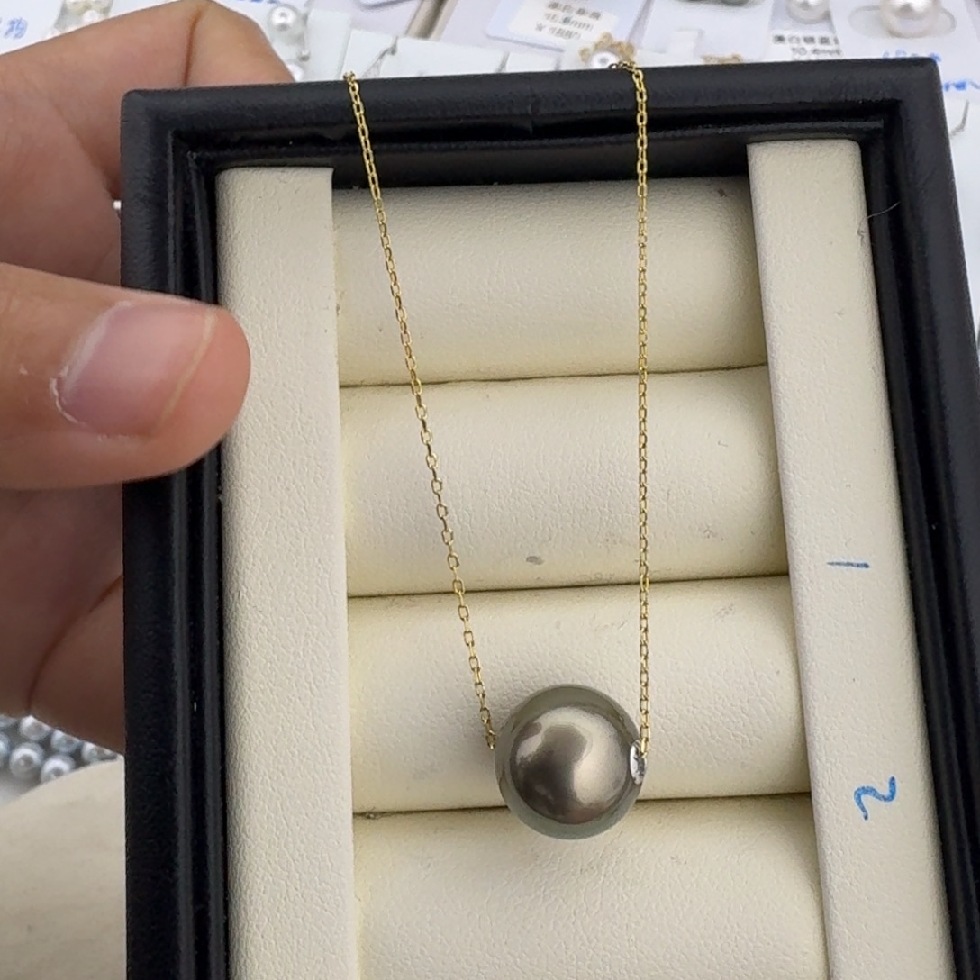 海水珍珠银S925镶嵌颈饰大溪地正圆微瑕12.5mm