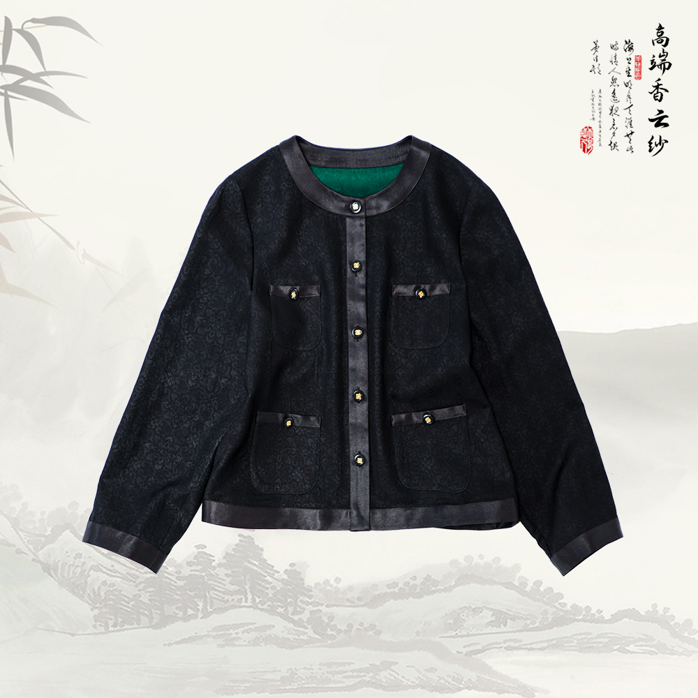 新款香云纱新中式国风排扣带口袋长袖外套536046