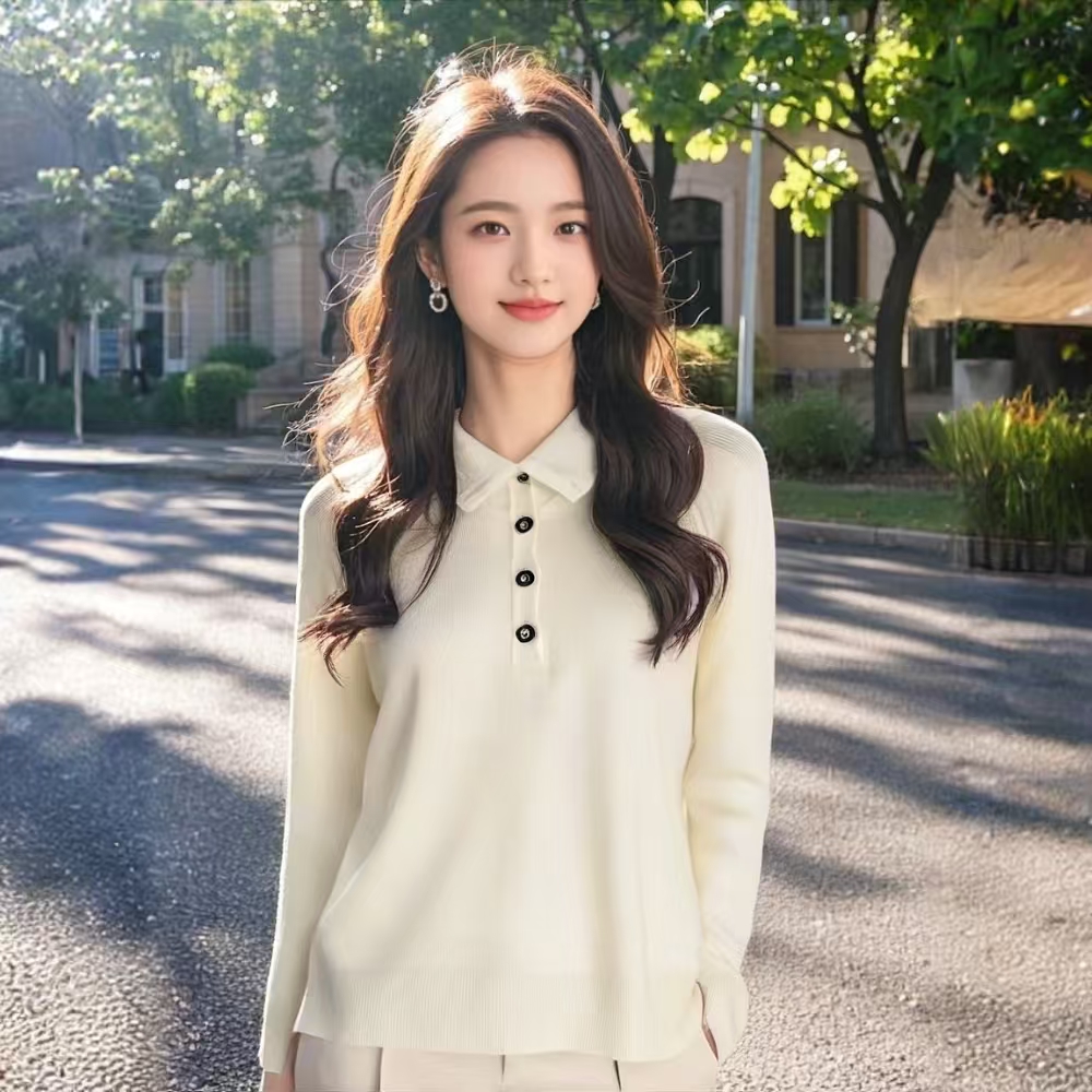 100%山羊绒7针双股加厚元宝针半开扣翻领套衫