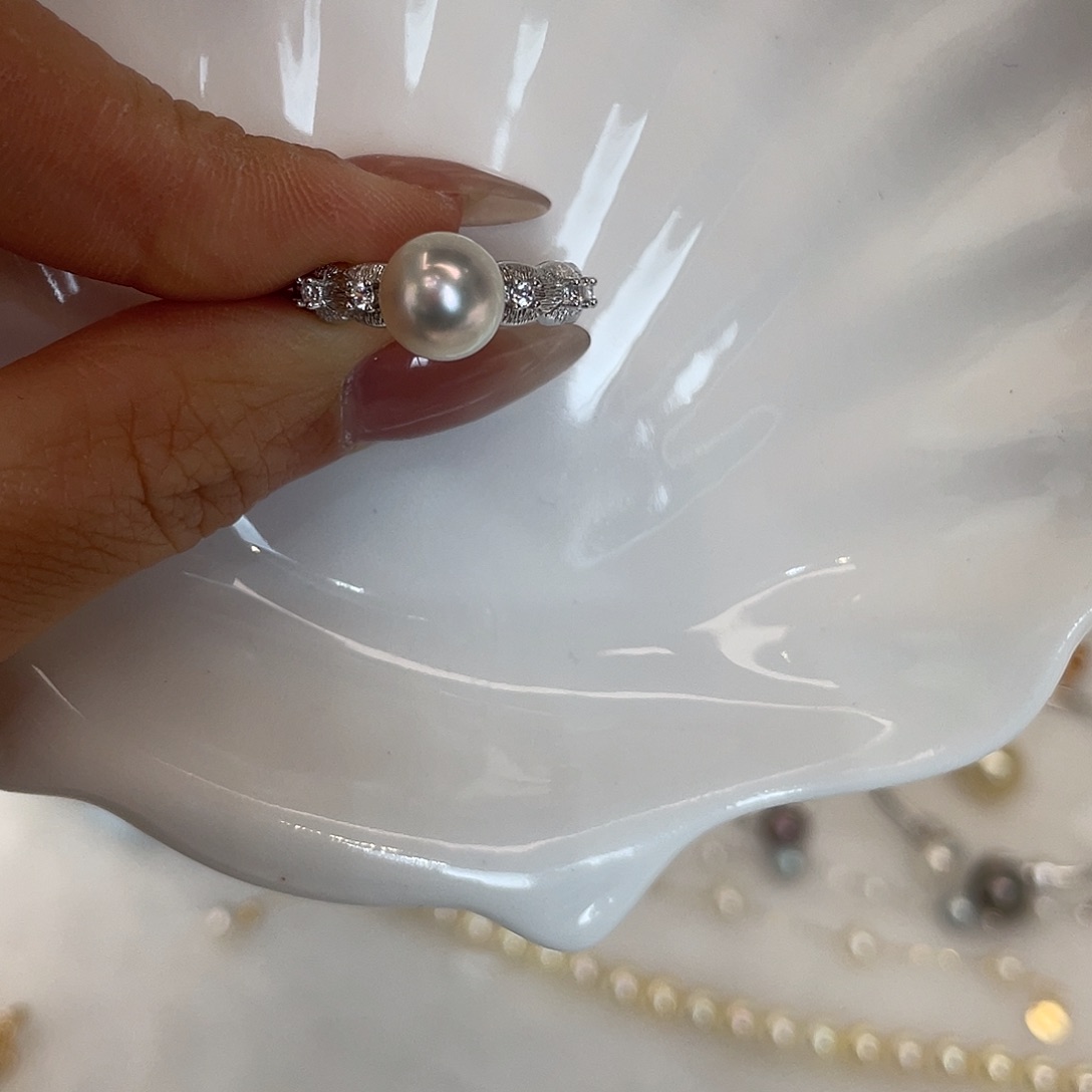 戒指银S925镶嵌海水珍珠