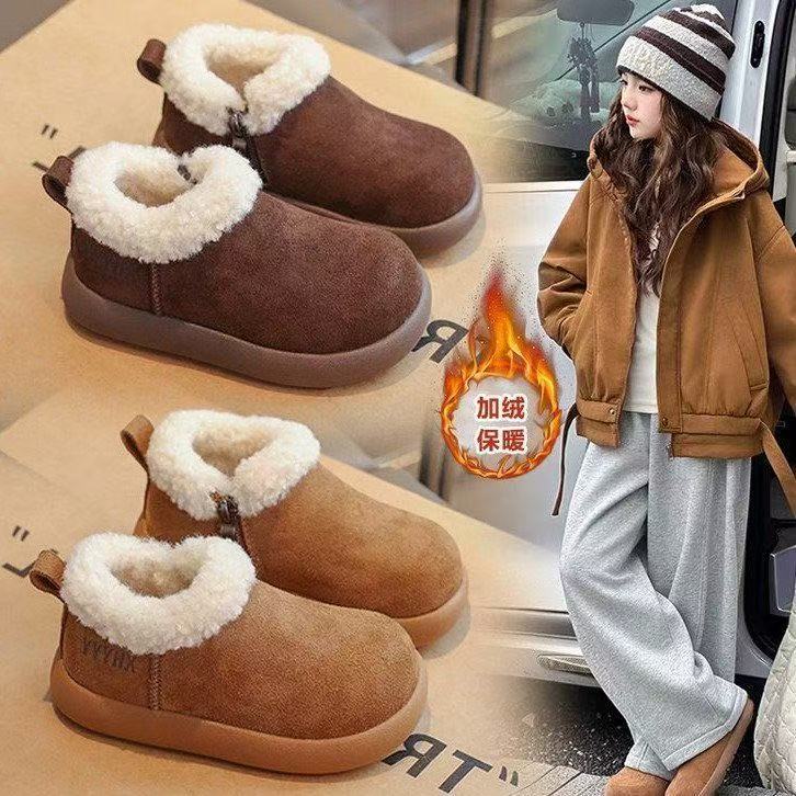 儿童大棉勃肯鞋土豆鞋冬季男女同款雪地毛绒棉鞋保暖侧拉链雪地靴