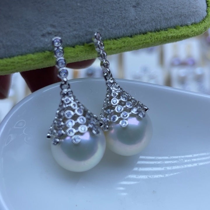 温***星淡水珍珠银S925镶嵌耳饰