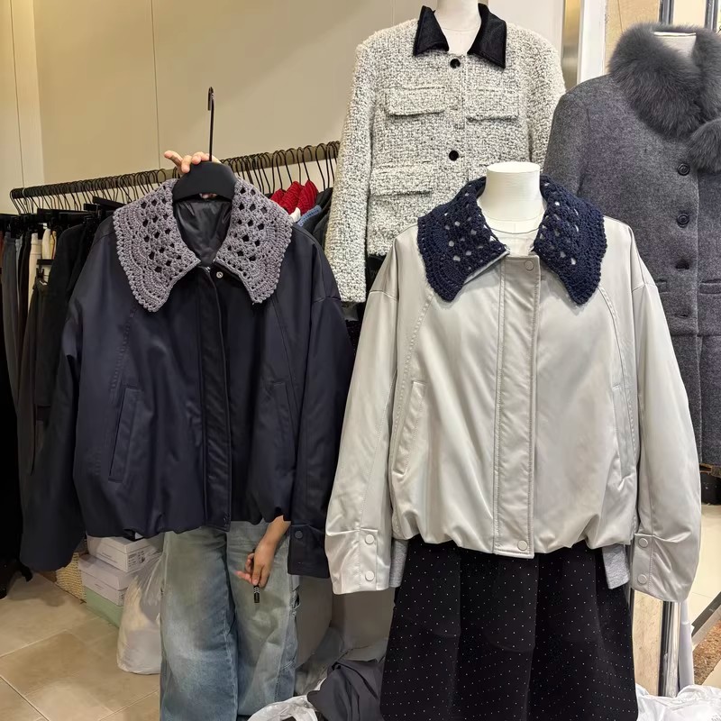 韩系可拆卸翻领白鸭绒羽绒服女短款设计感小个子加厚保暖夹克外套