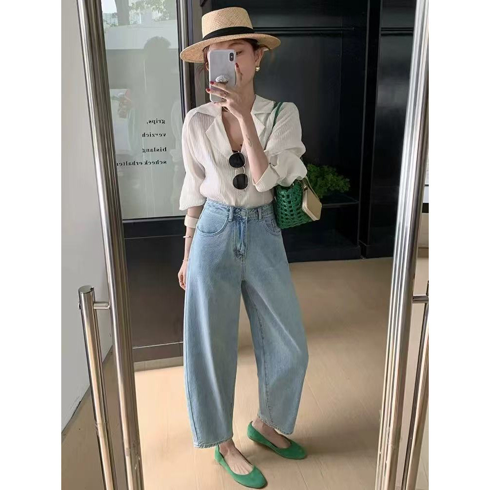 0458 Y50老爹哈伦牛仔裤女高腰2025春夏新款宽松显瘦九分h5