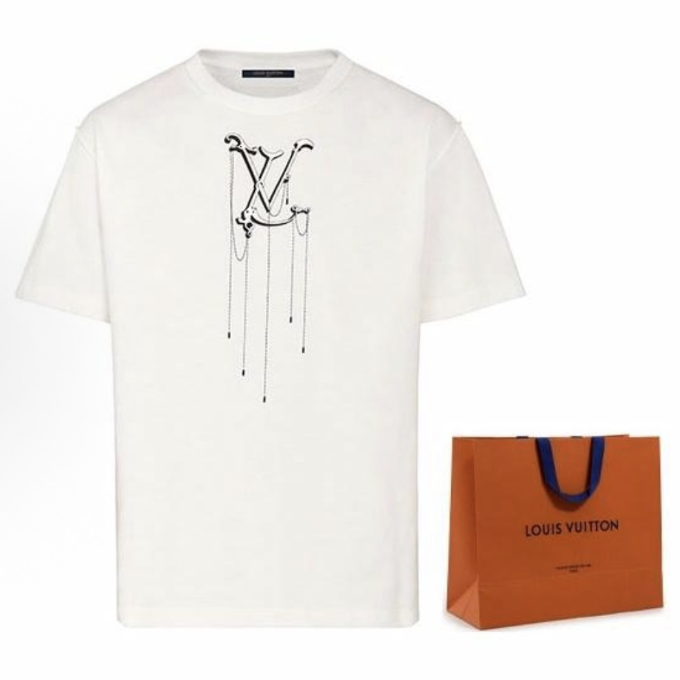 未使用 LouisVuitton/路易威登 白色吊坠刺绣logoT恤