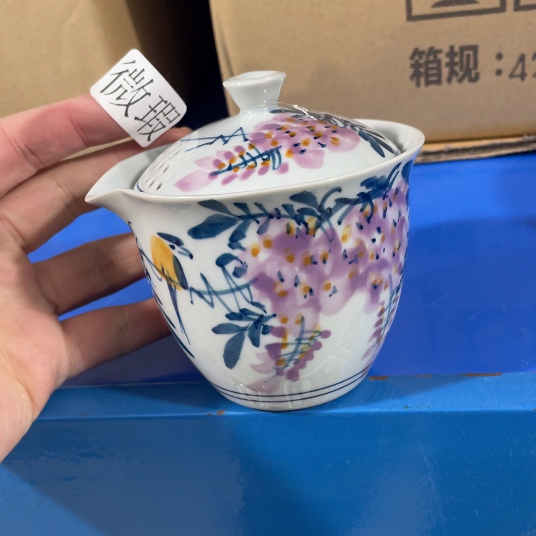 釉下手绘茶具微瑕