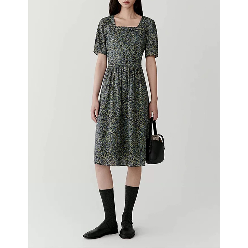 原单非市面货！“小禾棉弹”印花细布及膝连衣裙C698