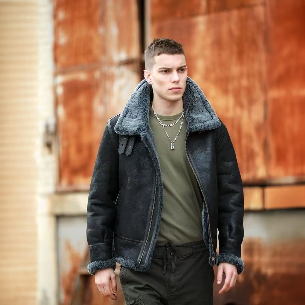 新款羊皮毛一体可拆卸帽款真皮真毛B3加厚简约冬季男款外套
