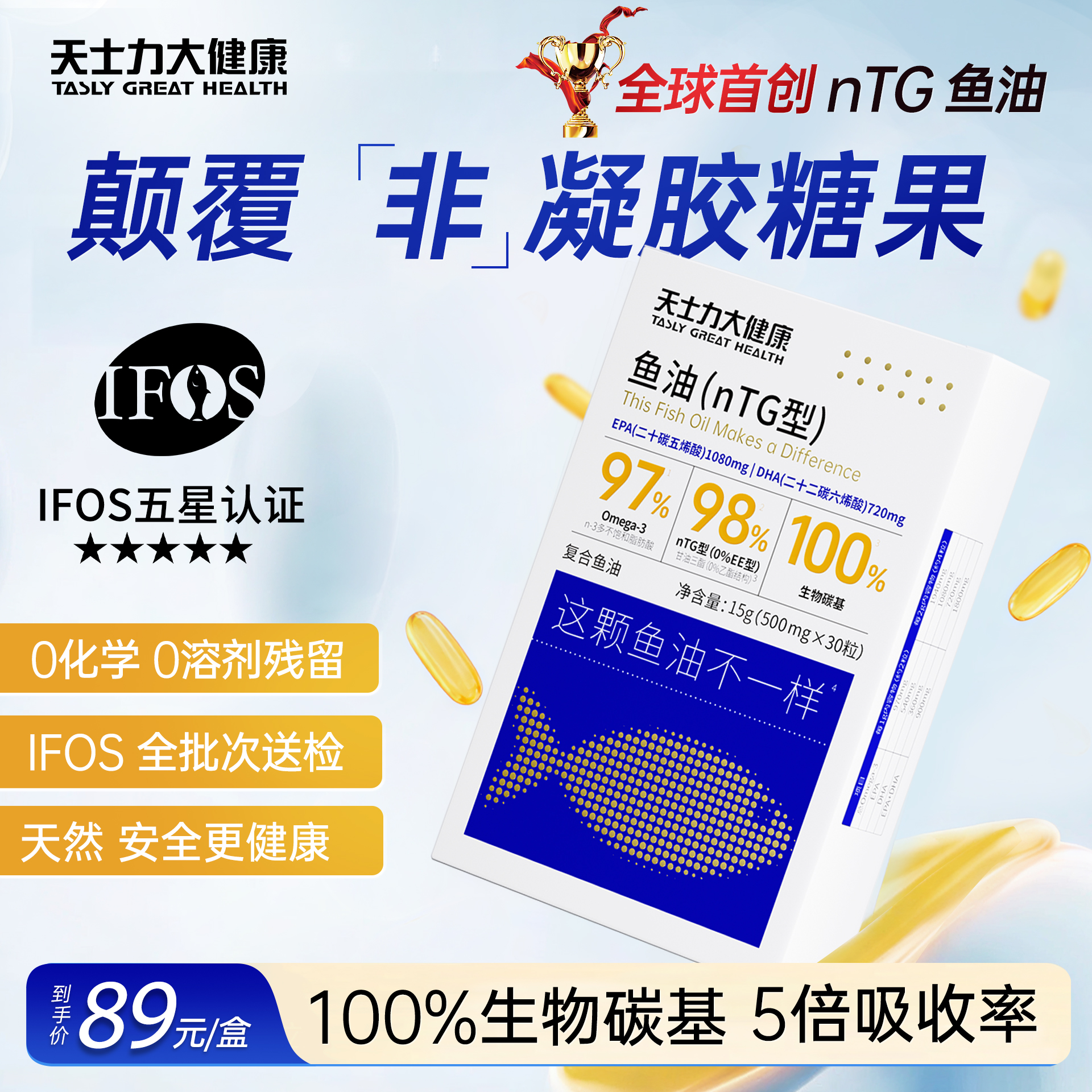 【非凝胶糖果】天士力全球首创nTG99.99%高纯度深海鱼油Omega-3