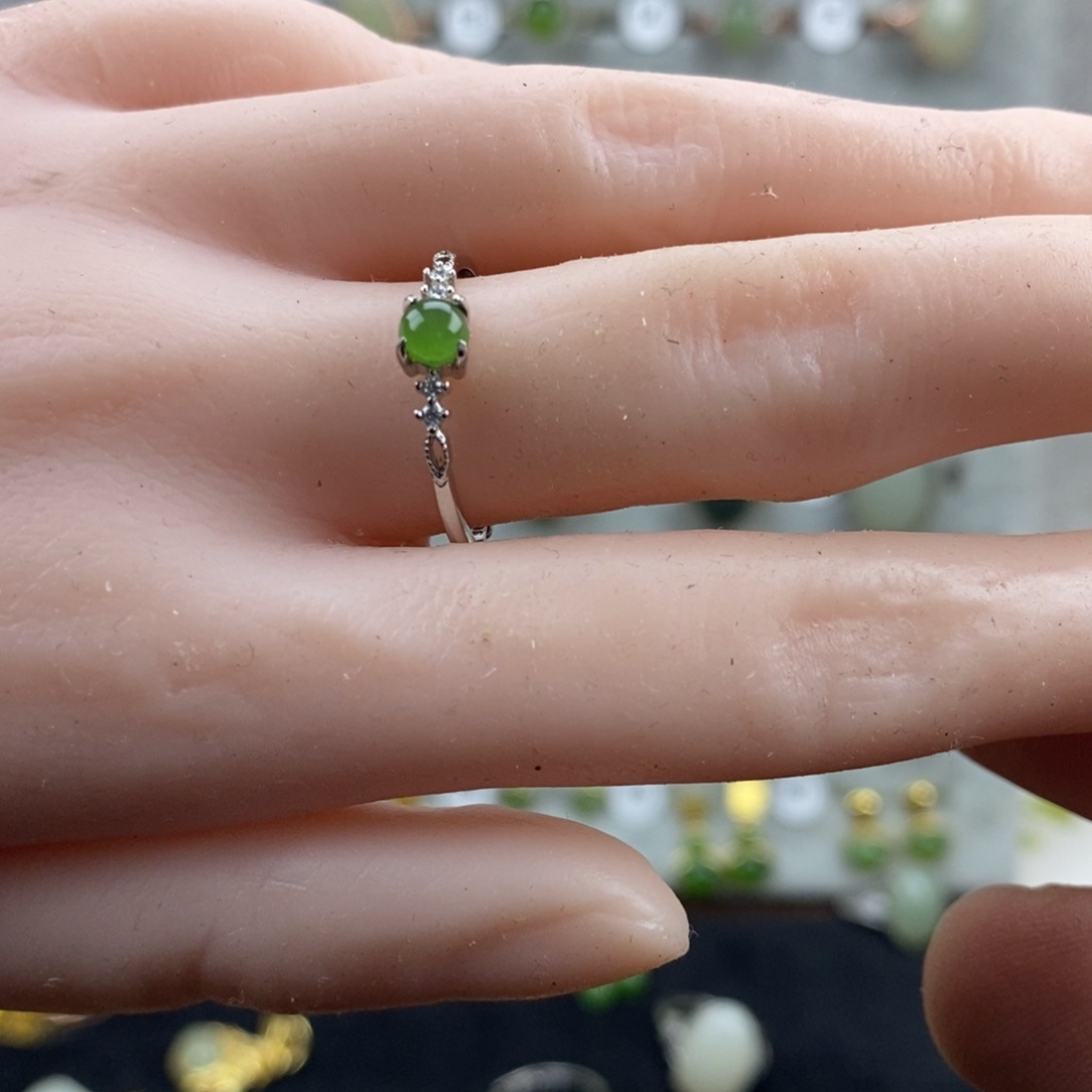 和田玉（碧玉）银S925镀金镶嵌戒指