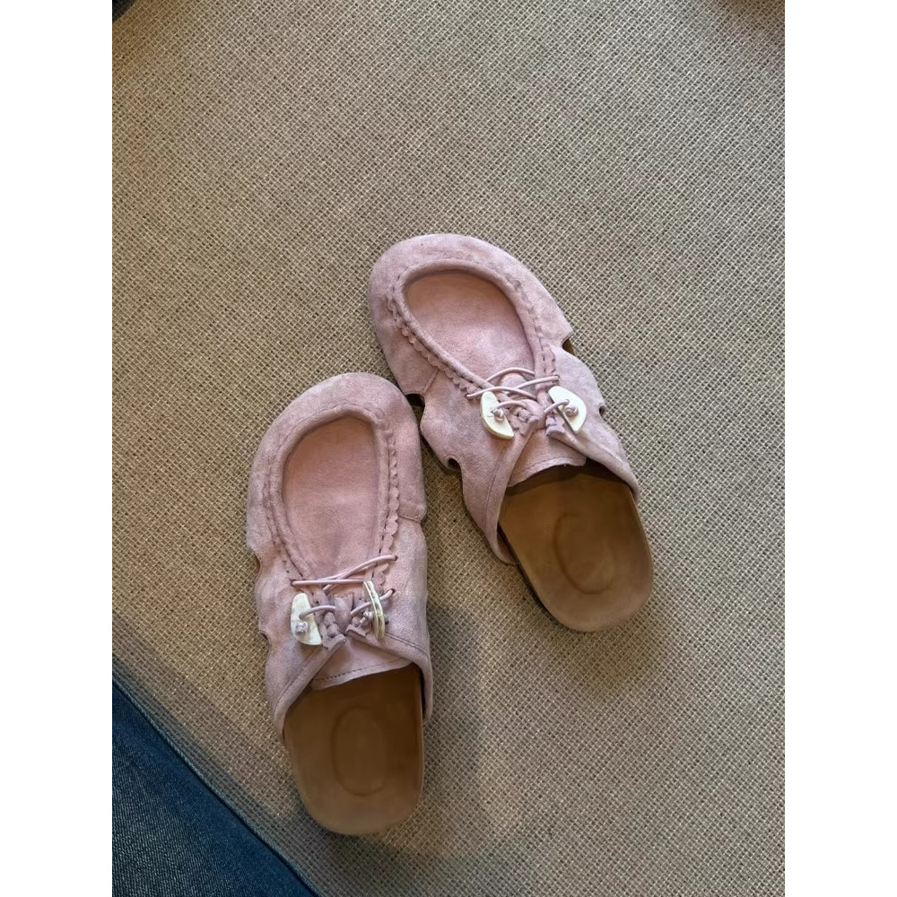 春秋松糕底低跟冬季花朵凉鞋包头拖时尚胶粘鞋磨砂圆头加绒