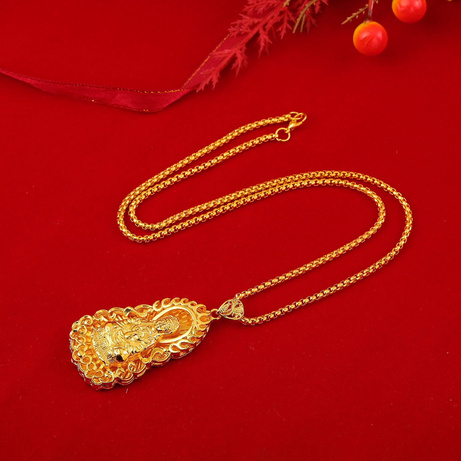 【男士精品】金色火焰观音项链