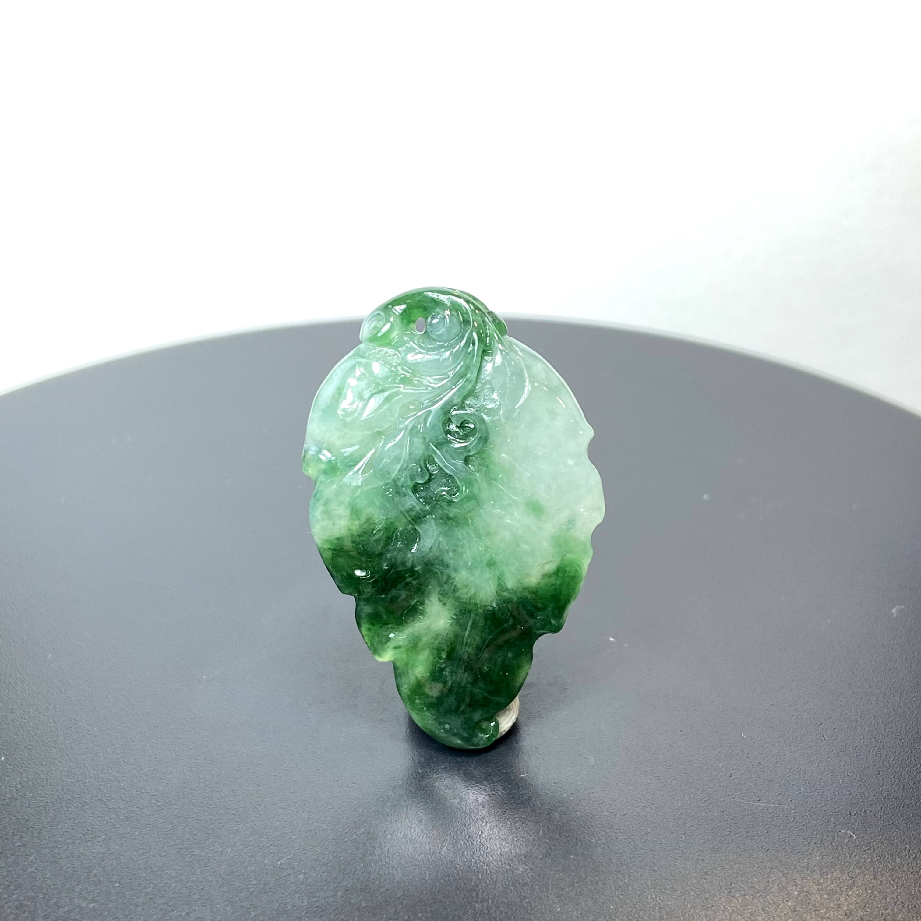 RX4天然缅甸A货翡翠冰胶绿树叶/007903/北京中保拍卖