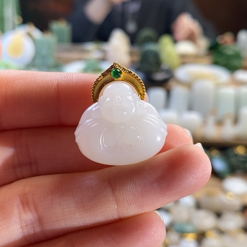 【闪购商品】和田玉吊坠18K金镶嵌