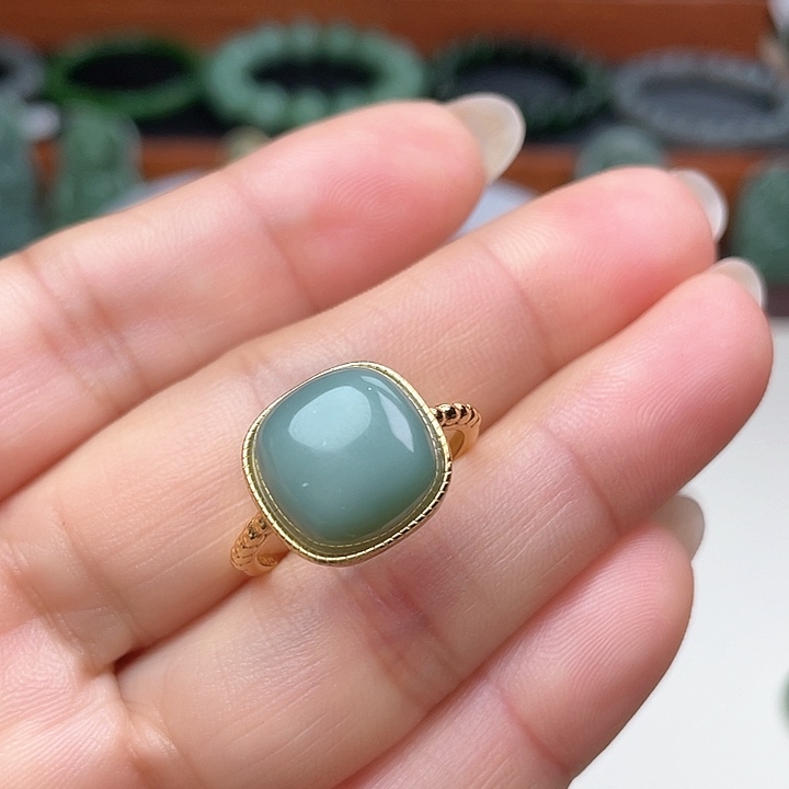 和田玉（碧玉）戒指银S925镶嵌